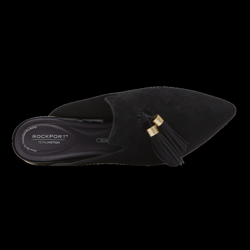 Rockport Womens Slides Black - Total Motion Adelyn Tassel - UK 913-UFGCMZ